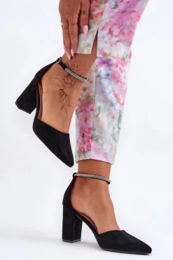 Czółenka Zamszowe|Czółenka Na Słupku>Boto Zamszowe Czółenka Z Cyrkoniami Czarne Diamond