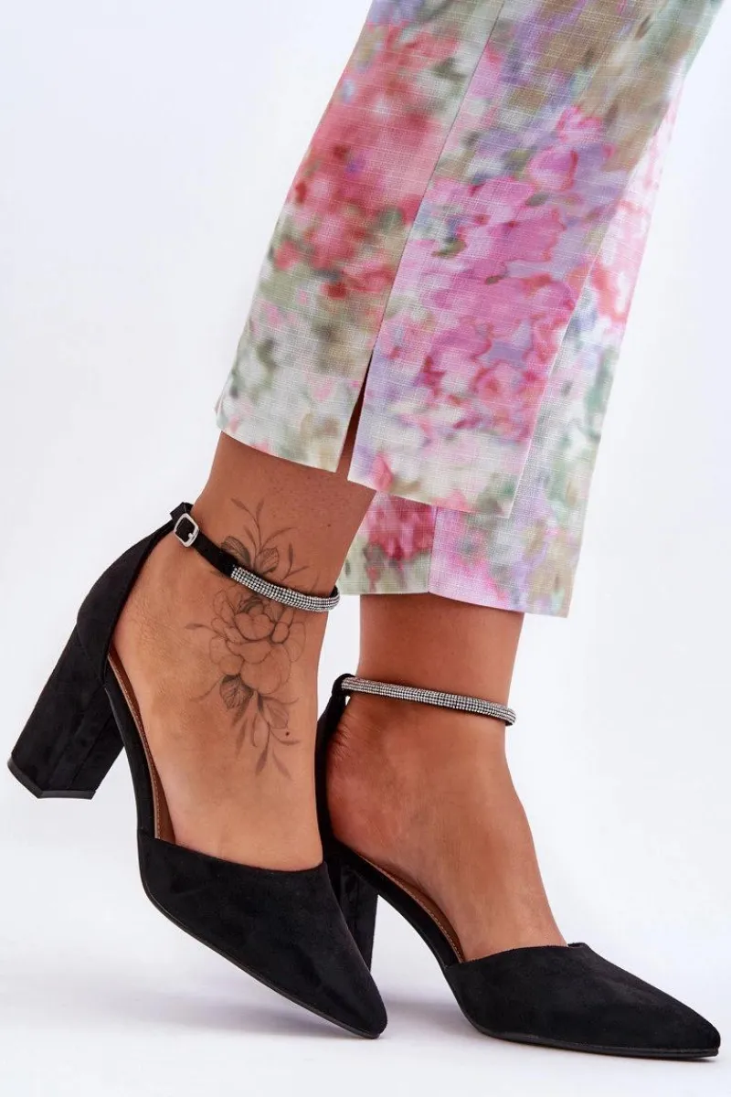 Czółenka Zamszowe|Czółenka Na Słupku>Boto Zamszowe Czółenka Z Cyrkoniami Czarne Diamond