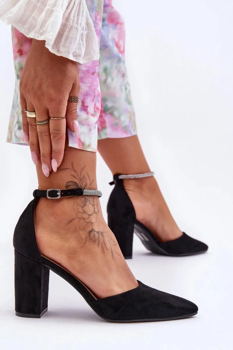 Czółenka Zamszowe|Czółenka Na Słupku>Boto Zamszowe Czółenka Z Cyrkoniami Czarne Diamond