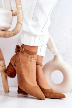 Czółenka Na Słupku>Maciejka Zamszowe Czółenka Z Kokardką 05059-29 Brązowe