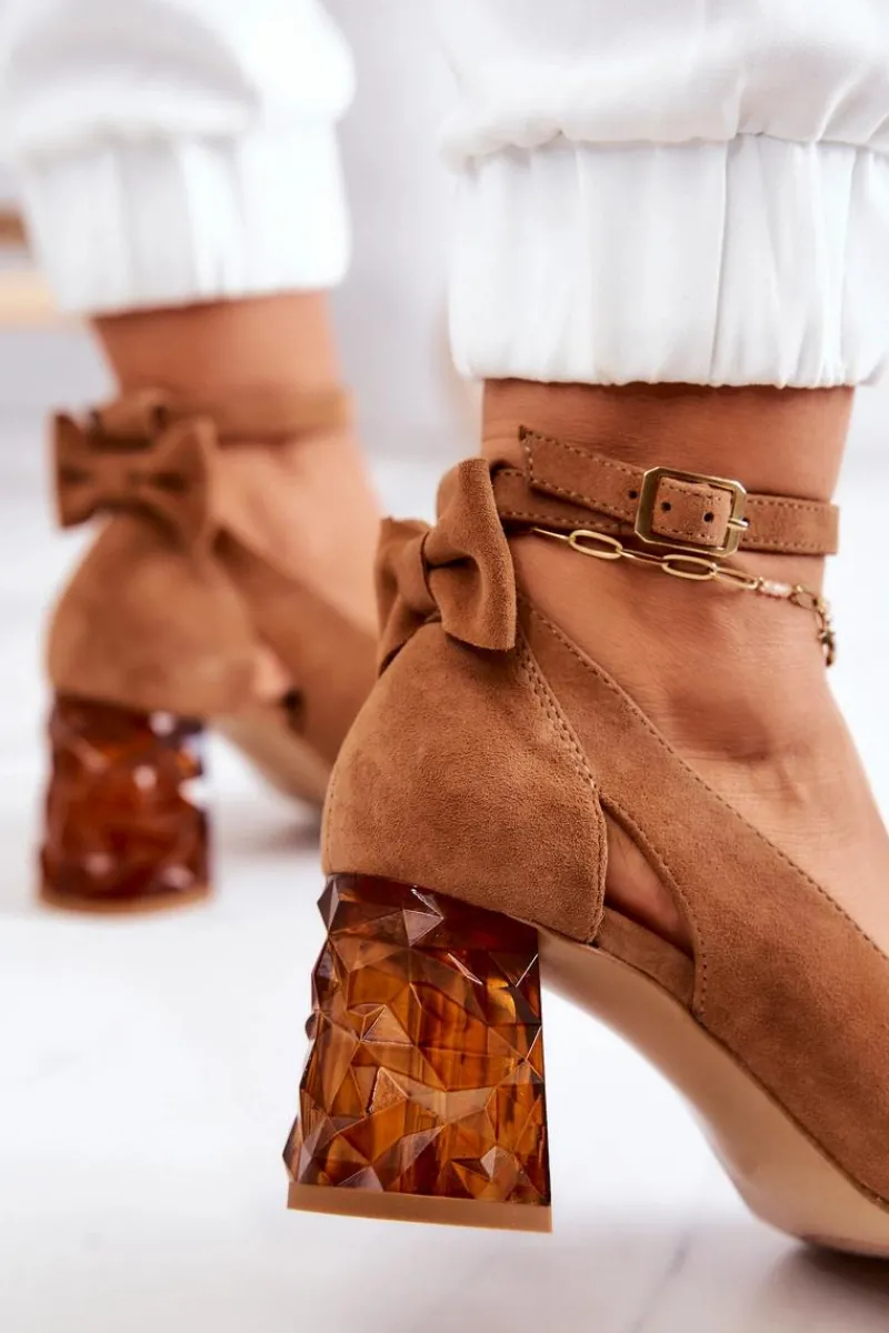 Czółenka Na Słupku>Maciejka Zamszowe Czółenka Z Kokardką 05059-29 Brązowe