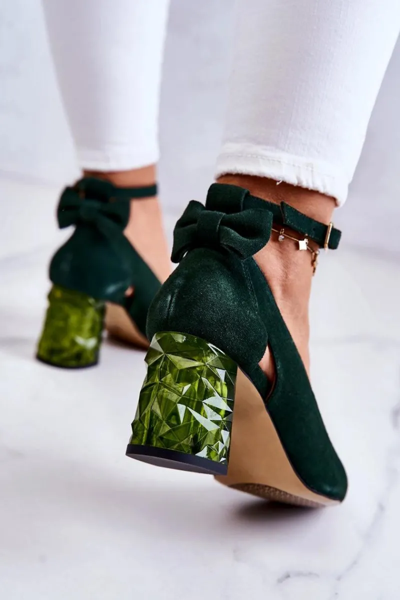 Czółenka Na Słupku>Maciejka Zamszowe Czółenka Z Kokardką 05059-09 Ciemnozielone