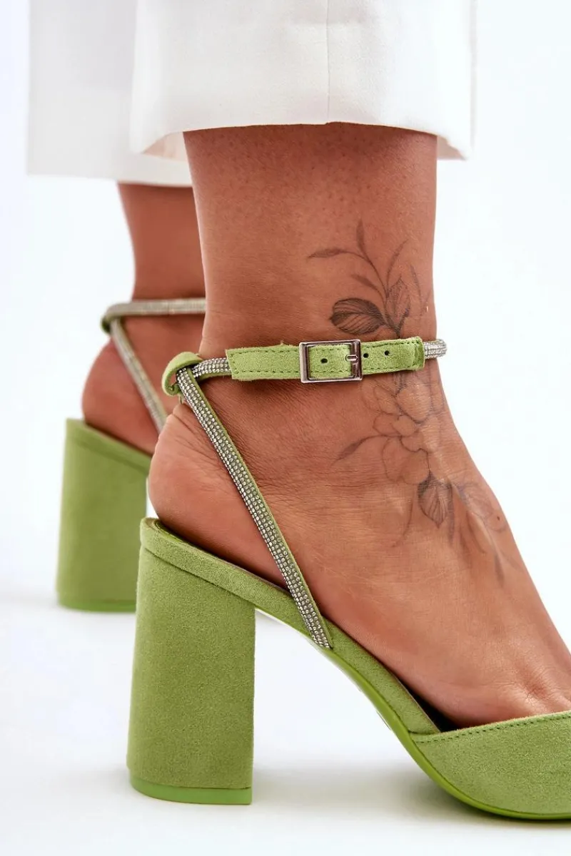 Czółenka Zamszowe|Czółenka Na Słupku>Boto Zamszowe Czółenka Z Ozdobnym Paseczkiem Zielone Lirosa