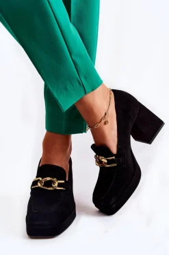 Online Laura Messi Zamszowe Czółenka Z Ozdobnym Łańcuchem 2444 Czarne Czarny