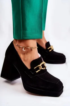 Online Laura Messi Zamszowe Czółenka Z Ozdobnym Łańcuchem 2444 Czarne Czarny