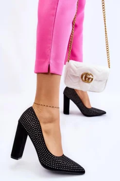 Sale Boto Zamszowe Czółenka Z Ozdobnymi Ćwiekami Czarne Dories