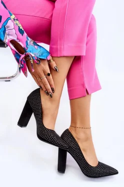 Sale Boto Zamszowe Czółenka Z Ozdobnymi Ćwiekami Czarne Dories