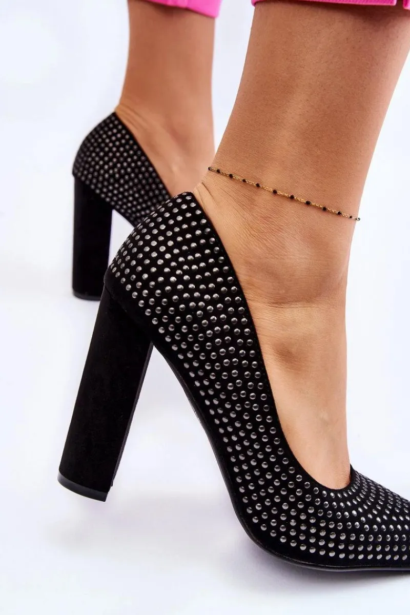 Sale Boto Zamszowe Czółenka Z Ozdobnymi Ćwiekami Czarne Dories