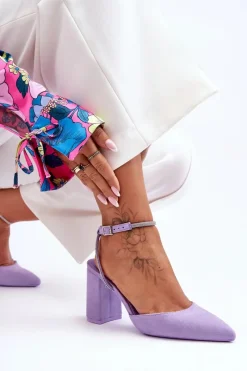 Outlet Zamszowe Czółenka Z Ozdobnym Paseczkiem Fioletowe Lirosa Damskie Czółenka Zamszowe|Czółenka Na Słupku