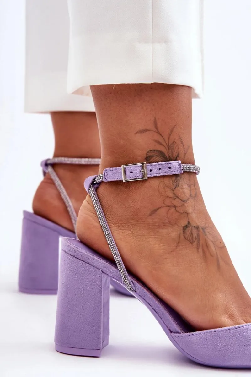 Outlet Zamszowe Czółenka Z Ozdobnym Paseczkiem Fioletowe Lirosa Damskie Czółenka Zamszowe|Czółenka Na Słupku