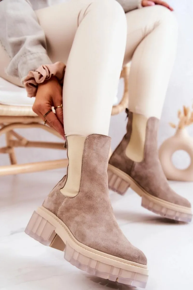 Best Zamszowe Damskie Botki Beżowe Eliann Damskie Botki Wiosenne|Brązowe I Beżowe Botki