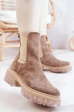 Best Zamszowe Damskie Botki Beżowe Eliann Damskie Botki Wiosenne|Brązowe I Beżowe Botki