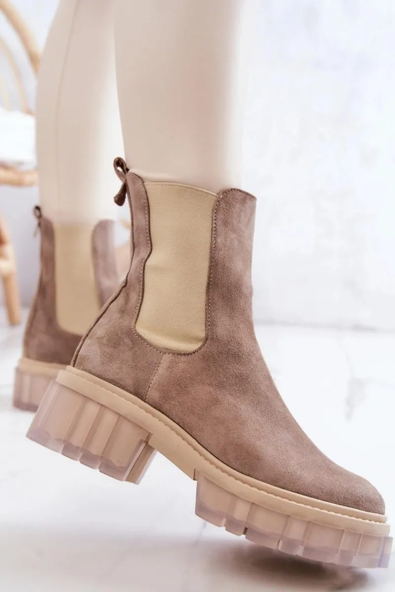 Best Zamszowe Damskie Botki Beżowe Eliann Damskie Botki Wiosenne|Brązowe I Beżowe Botki