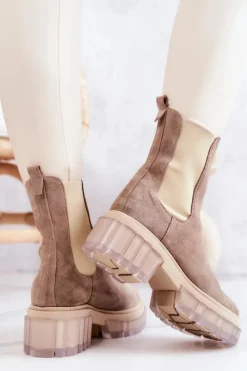 Best Zamszowe Damskie Botki Beżowe Eliann Damskie Botki Wiosenne|Brązowe I Beżowe Botki