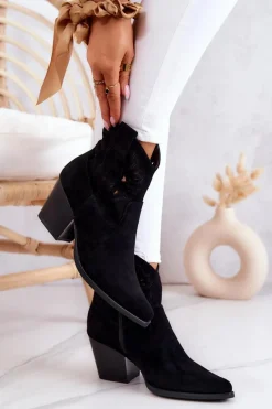 Damskie buty S.Barski Zamszowe Damskie Botki Kowbojki Czarne Devon