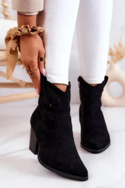 Damskie buty S.Barski Zamszowe Damskie Botki Kowbojki Czarne Devon