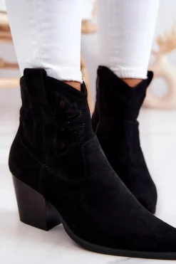 Damskie buty S.Barski Zamszowe Damskie Botki Kowbojki Czarne Devon