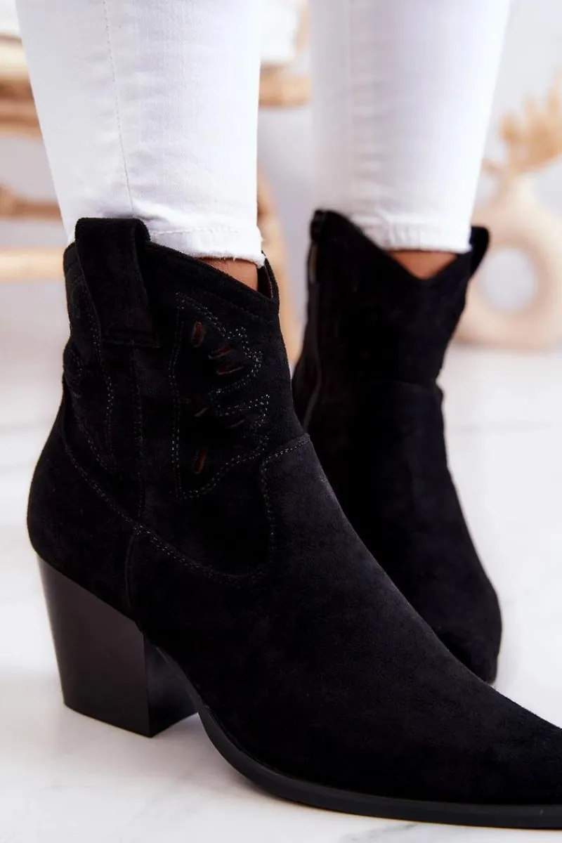 Damskie buty S.Barski Zamszowe Damskie Botki Kowbojki Czarne Devon