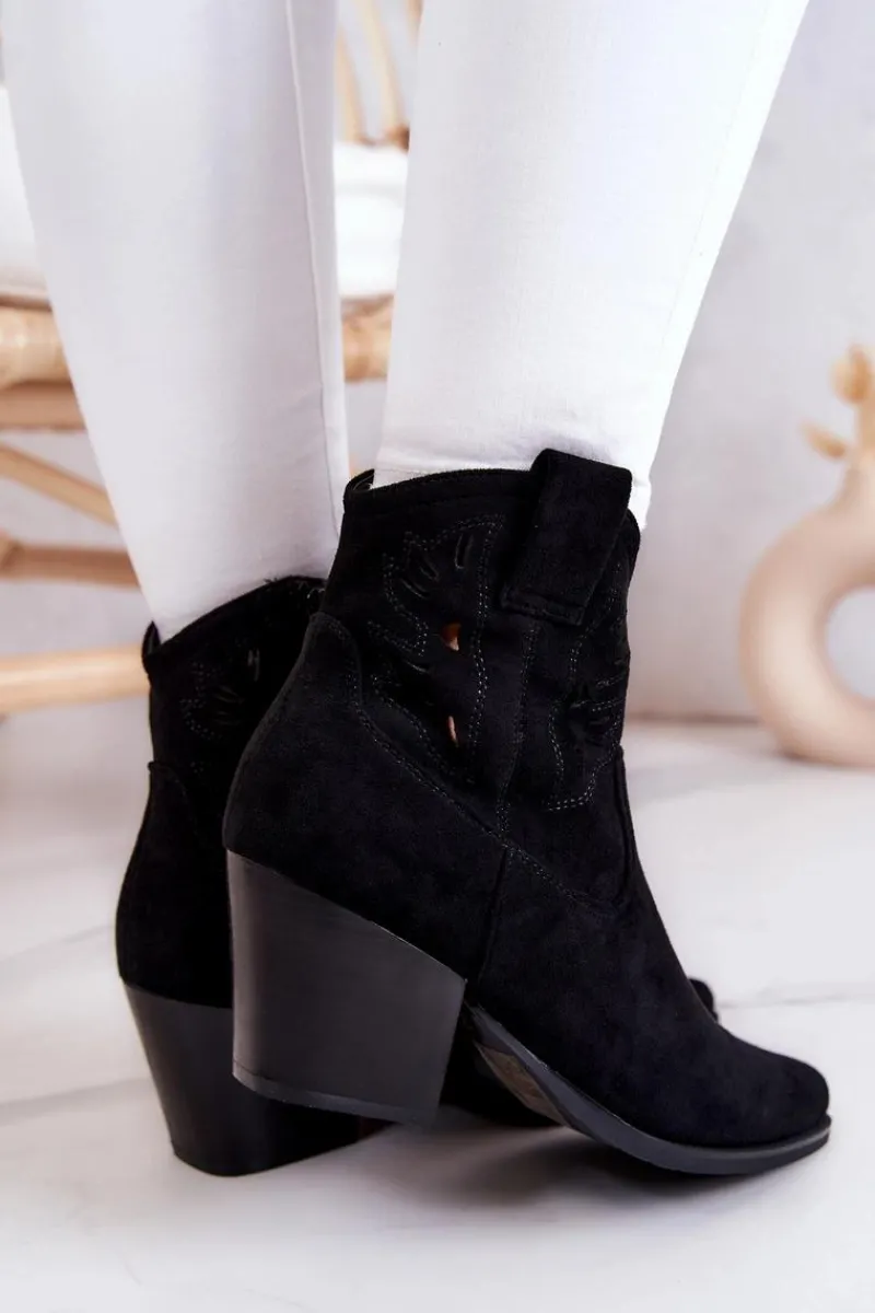 Damskie buty S.Barski Zamszowe Damskie Botki Kowbojki Czarne Devon