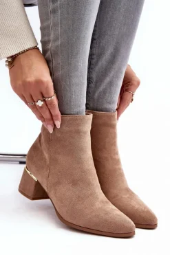 Brązowe I Beżowe Botki|Botki Na Obcasie>Evento Zamszowe Damskie Botki Na Obcasie Beżowe Mebassa