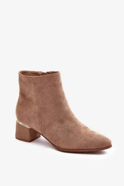 Brązowe I Beżowe Botki|Botki Na Obcasie>Evento Zamszowe Damskie Botki Na Obcasie Beżowe Mebassa