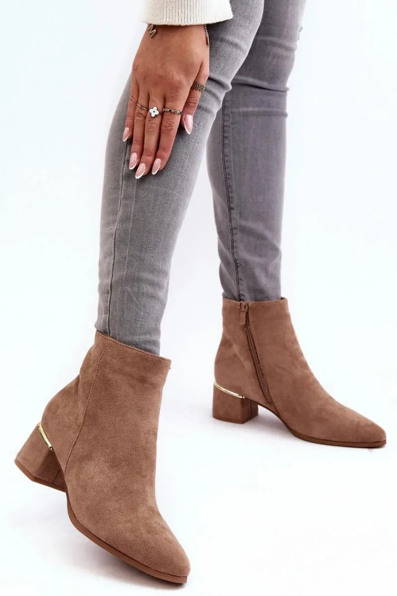 Brązowe I Beżowe Botki|Botki Na Obcasie>Evento Zamszowe Damskie Botki Na Obcasie Beżowe Mebassa