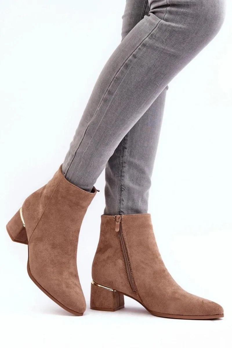 Brązowe I Beżowe Botki|Botki Na Obcasie>Evento Zamszowe Damskie Botki Na Obcasie Beżowe Mebassa