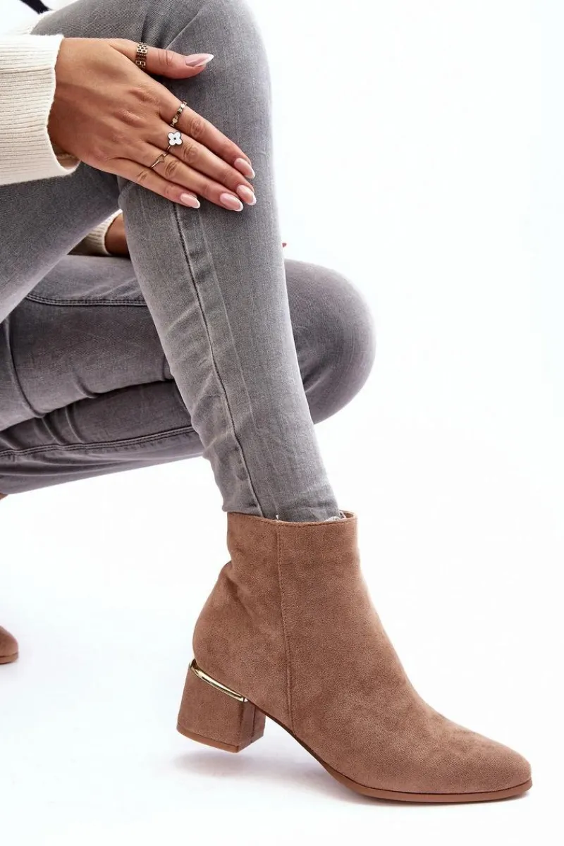 Brązowe I Beżowe Botki|Botki Na Obcasie>Evento Zamszowe Damskie Botki Na Obcasie Beżowe Mebassa