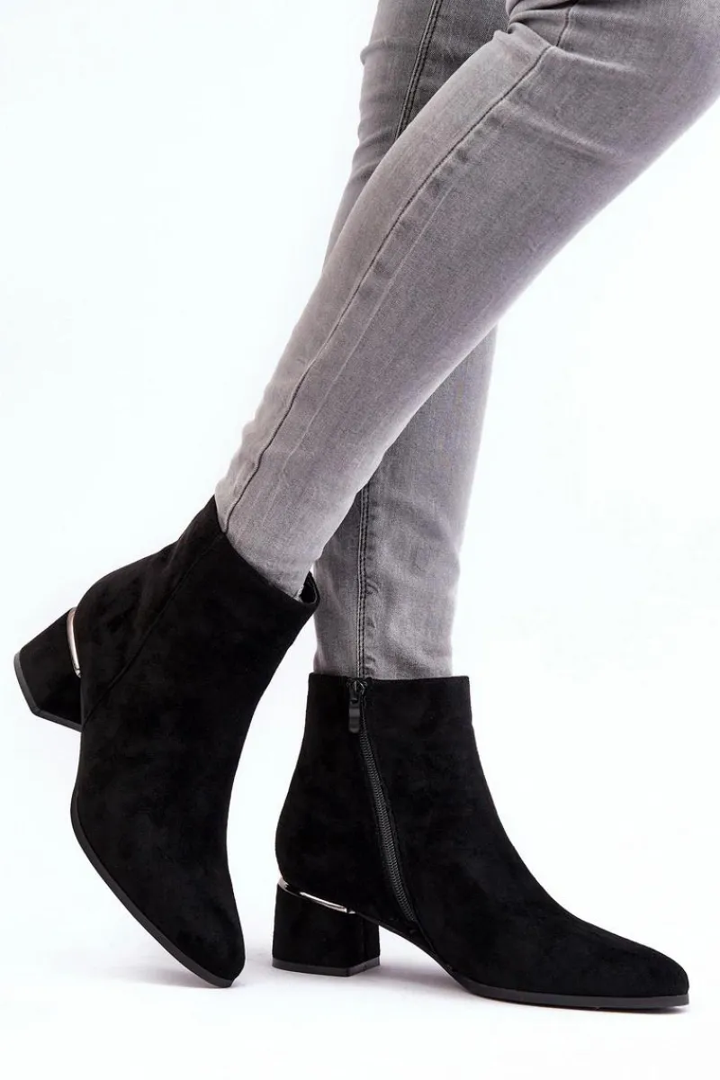 Czarne Botki|Brązowe I Beżowe Botki>Evento Zamszowe Damskie Botki Na Obcasie Czarne Mebassa