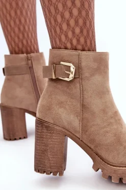 Sale Boto Zamszowe Damskie Botki Na Słupku Z Ozdobą Beżowe Menoria