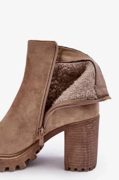 Sale Boto Zamszowe Damskie Botki Na Słupku Z Ozdobą Beżowe Menoria