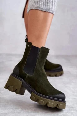 Clearance Zamszowe Damskie Botki Na Platformie Khaki Lemar Hilde Damskie Botki Skórzane|Czarne Botki