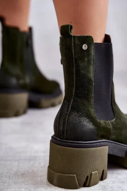 Clearance Zamszowe Damskie Botki Na Platformie Khaki Lemar Hilde Damskie Botki Skórzane|Czarne Botki