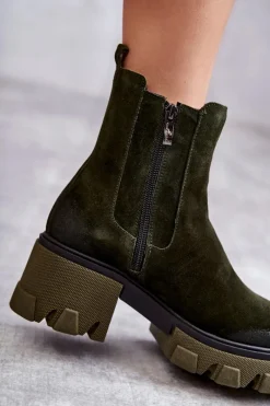 Clearance Zamszowe Damskie Botki Na Platformie Khaki Lemar Hilde Damskie Botki Skórzane|Czarne Botki