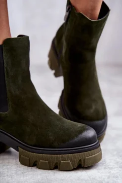 Clearance Zamszowe Damskie Botki Na Platformie Khaki Lemar Hilde Damskie Botki Skórzane|Czarne Botki