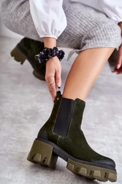 Clearance Zamszowe Damskie Botki Na Platformie Khaki Lemar Hilde Damskie Botki Skórzane|Czarne Botki