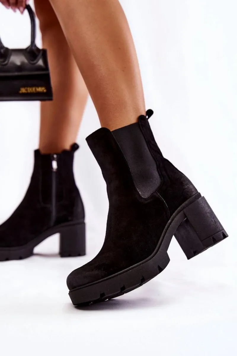 Zamszowe Damskie Botki Na Platformie Czarne Lemar Martine Damskie Botki Ocieplane|Botki Skórzane