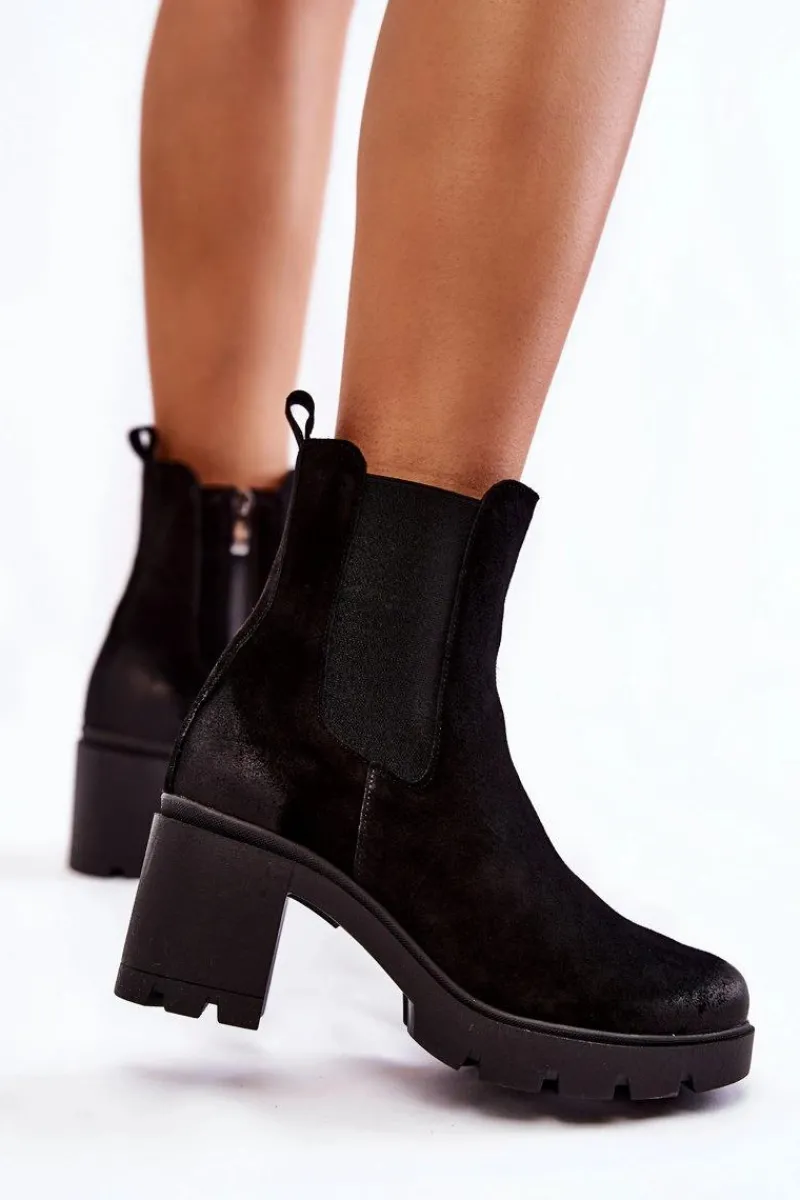 Zamszowe Damskie Botki Na Platformie Czarne Lemar Martine Damskie Botki Ocieplane|Botki Skórzane