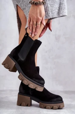 Hot Boto Zamszowe Damskie Botki Na Platformie Czarne Lemar Hilde