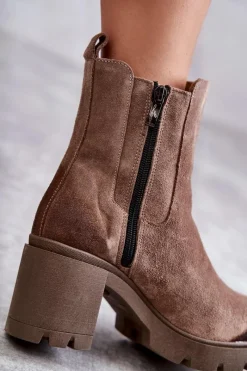 Hot Zamszowe Damskie Botki Na Platformie Beżowe Lemar Martine Damskie Botki Ocieplane|Botki Skórzane