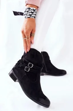 Clearance Buty damskie Vinceza Zamszowe Damskie Botki Ocieplane Czarne Castlerock