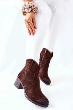 Hot Buty damskie Vinceza Zamszowe Damskie Botki Ocieplane Brązowe Hillbrook