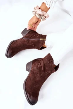 Hot Buty damskie Vinceza Zamszowe Damskie Botki Ocieplane Brązowe Hillbrook