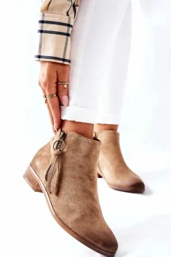 Outlet Buty damskie Vinceza Zamszowe Damskie Botki Ocieplane Beżowe Janice