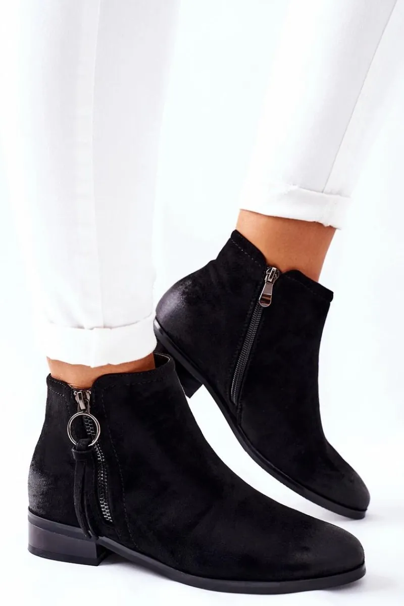 Discount Zamszowe Damskie Botki Ocieplane Czarne Janice Damskie Czarne Botki|Botki Zimowe Damskie