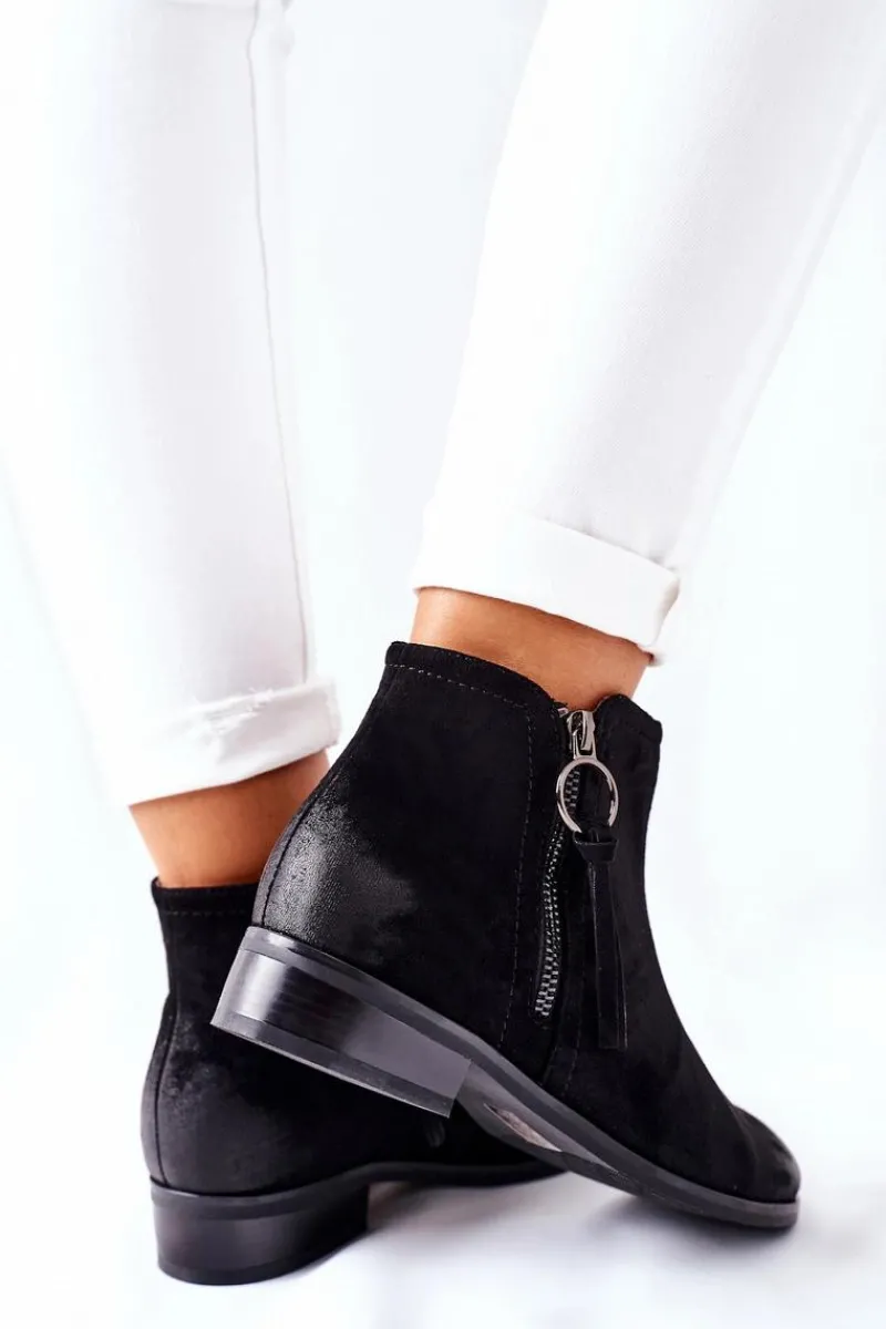 Discount Zamszowe Damskie Botki Ocieplane Czarne Janice Damskie Czarne Botki|Botki Zimowe Damskie