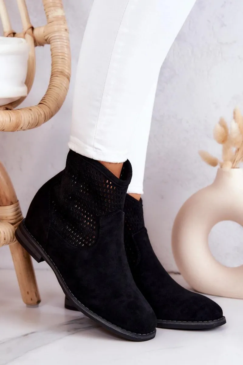 Best Zamszowe Damskie Botki Ukryty Koturn Czarne Solene Damskie Botki Wiosenne|Botki Na Koturnie