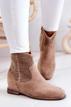 Damskie buty S.Barski Zamszowe Damskie Botki Ukryty Koturn Beżowe Solene