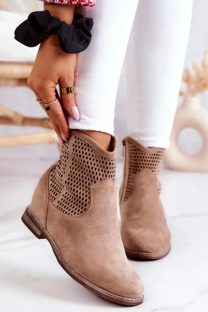 Damskie buty S.Barski Zamszowe Damskie Botki Ukryty Koturn Beżowe Solene