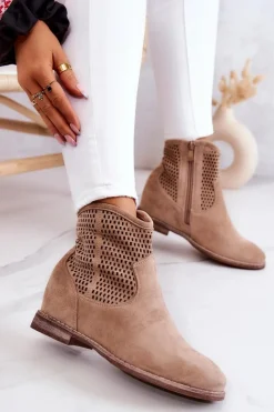 Damskie buty S.Barski Zamszowe Damskie Botki Ukryty Koturn Beżowe Solene